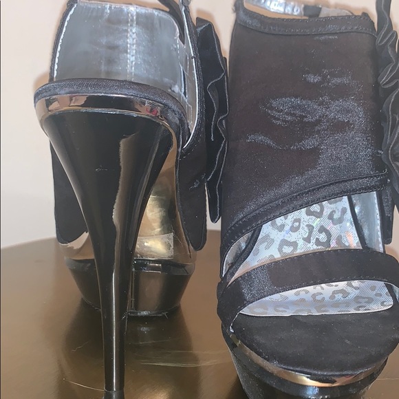 Black Satin Bows Platform Sandal with Silver Trim - Picture 5 of 7